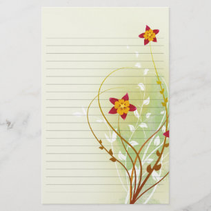 pretty red flowers on soft green lined paper