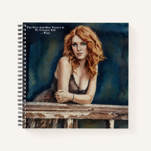 Pretty Red Hair Lady Plato Quote BlueBlack Journal