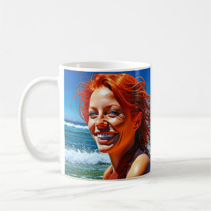Pretty Red Haired Lady at Beach Personalized Coffee Mug