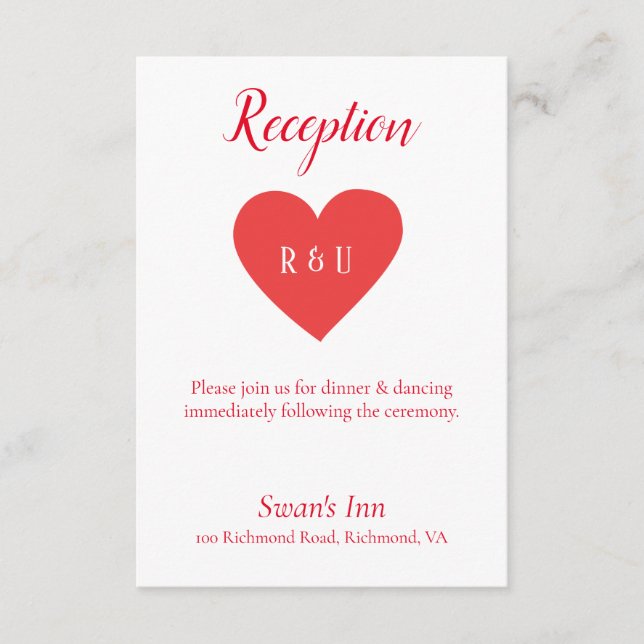 Pretty Red Heart Reception Enclosure Card (Front)