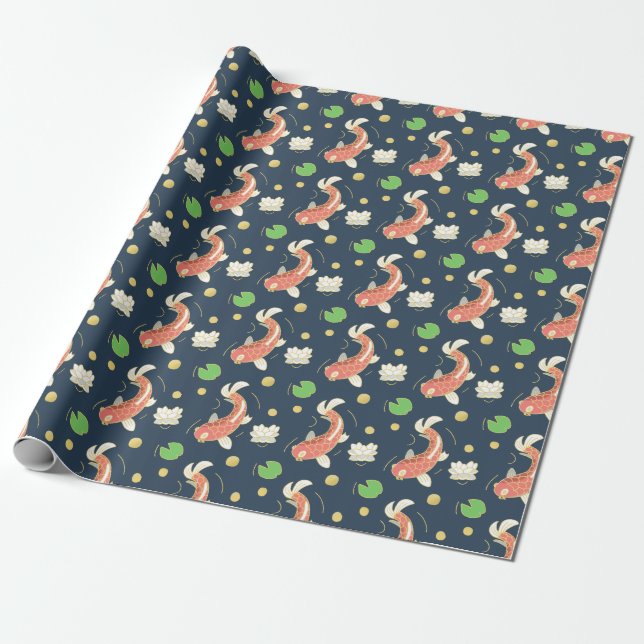 Pretty Red Koi Wrapping Paper (Unrolled)