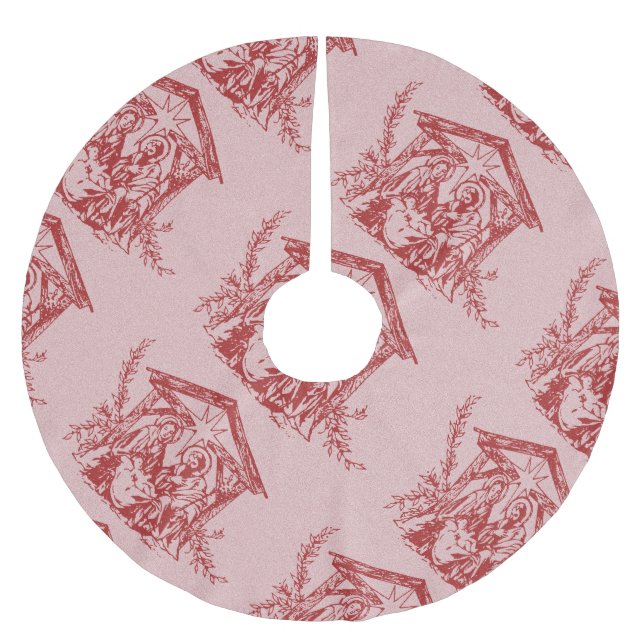 Pretty Red Nativity Brushed Polyester Tree Skirt (Front)