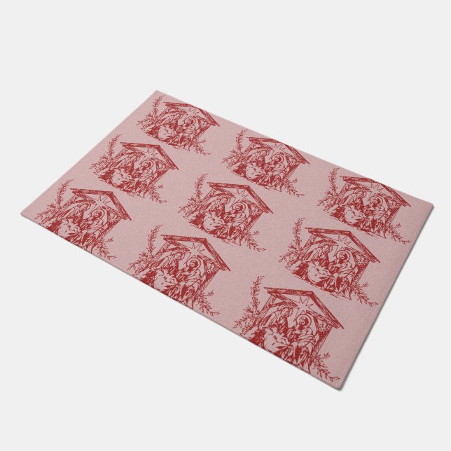 Pretty Red Nativity Doormat (Angled)