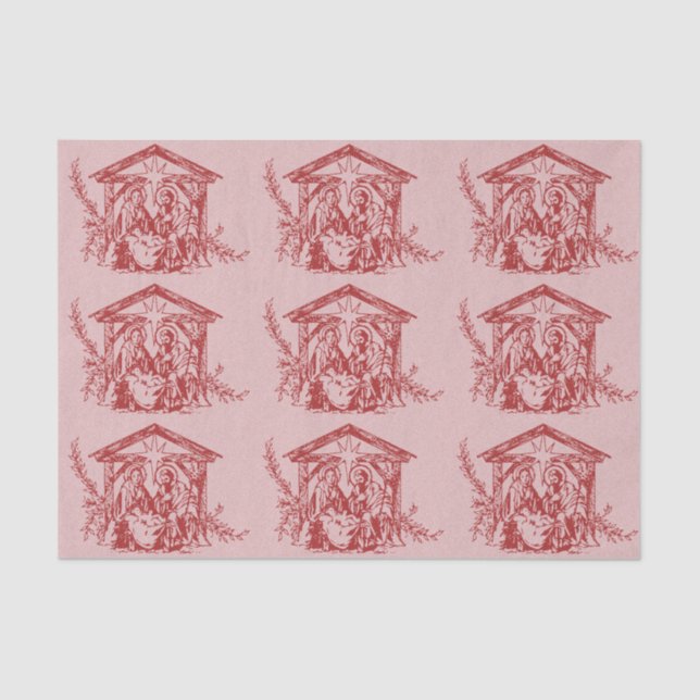 Pretty Red Nativity Tissue Paper (Front)