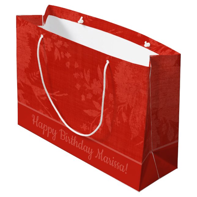 Pretty Red on Red Floral Pattern Large Gift Bag (Back Angled)