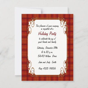 Pretty Red Plaid Holiday Invitation
