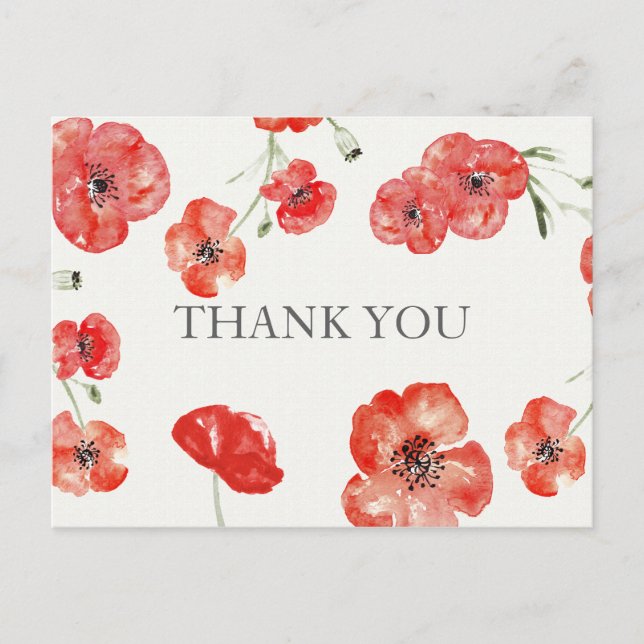 Pretty Red Poppies floral Thank You notes Postcard (Front)