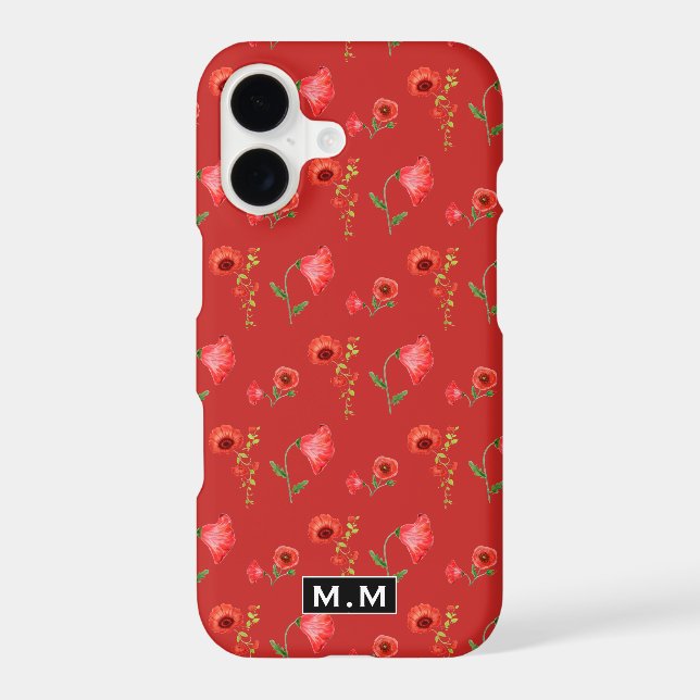 Pretty Red Poppies Pattern Monogram (Verso)