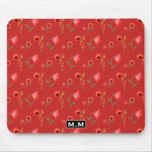 Pretty Red Poppies Pattern Monogram Mouse Pad
