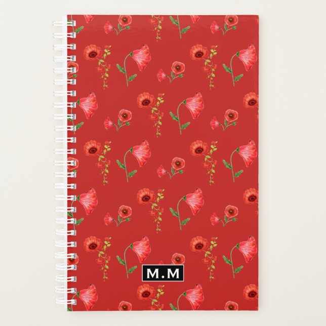 Pretty Red Poppies Pattern Monogram Planner (Front)