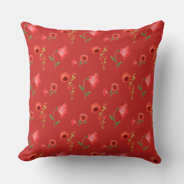 Pretty Red Poppies Pattern Throw Pillow (Front)