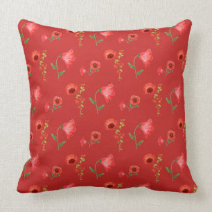 Pretty Red Poppies Pattern Throw Pillow