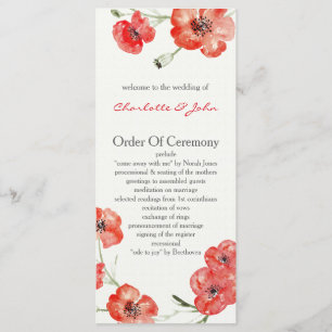 Pretty Red Poppies programmes de mariage floral
