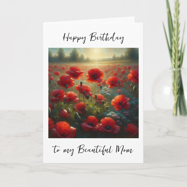 Pretty Red Poppy Field | Mom's Birthday Card (Front)