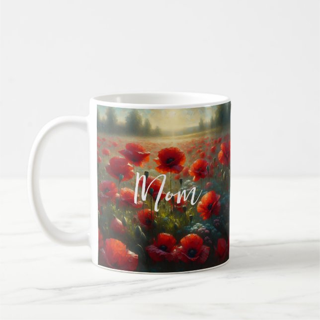 Pretty Red Poppy Field on a Summer Day Coffee Mug (Left)