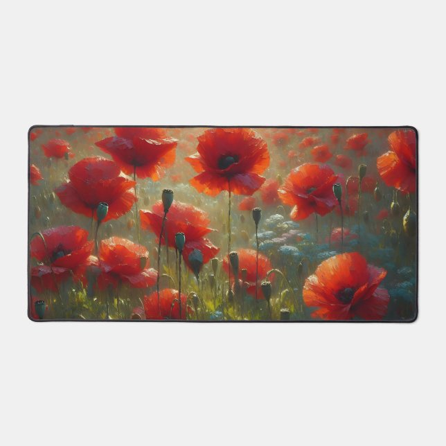 Pretty Red Poppy Field on a Summer Day Desk Mat (Front)