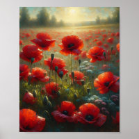 Pretty Red Poppy Field on a Summer Day