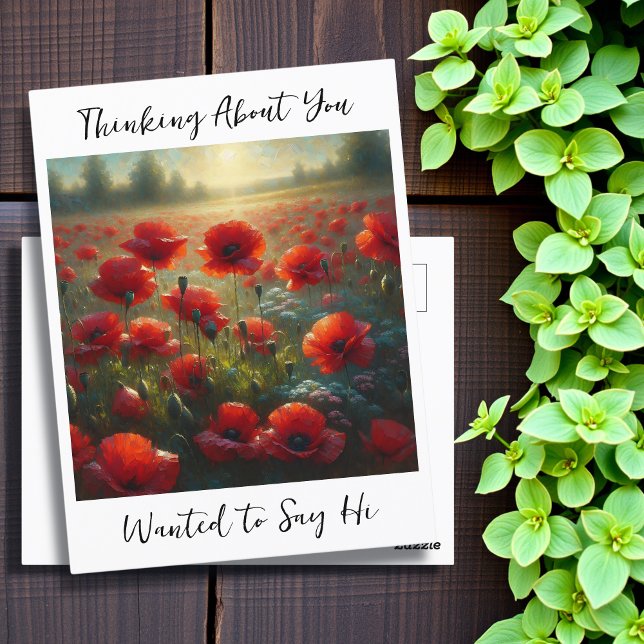 Pretty Red Poppy Field | Saying Hi Postcard (Creator Uploaded)