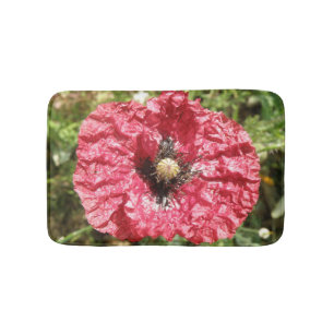 Pretty Red Poppy Flower Macro Bath Mat