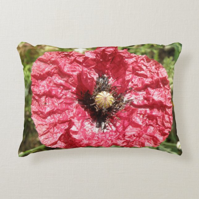 Pretty Red Poppy Flower Macro Pillow (Front)