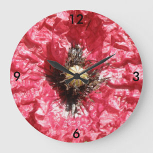 Pretty Red Poppy Flower Macro Wall Clock