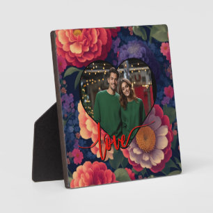 Pretty red purple floral personalize photo plaque