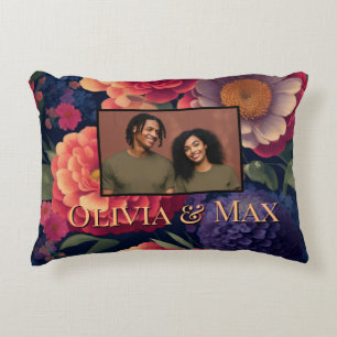 Pretty red purple flowers floral photo template accent pillow