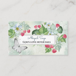 Pretty Red Raspberries and Flowers, Inspirational Business Card