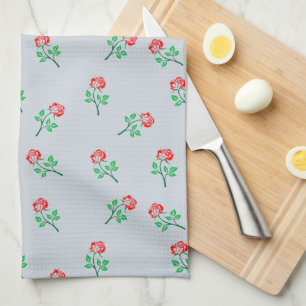 Pretty Red Rose Country Cottage Pattern Kitchen Towel