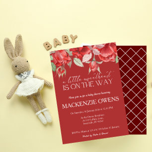 Pretty Red Rose Florals Baby Shower Invitation