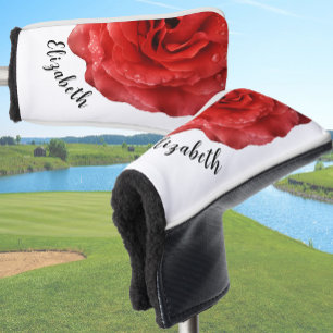 Pretty red rose flower custom name womens golf head cover
