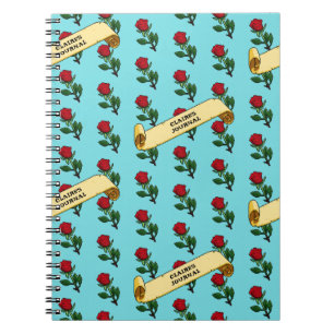 Pretty Red Rose & Ribbon Add Your Name 80s Retro Notebook