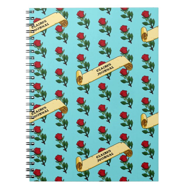 Pretty Red Rose & Ribbon Add Your Name 80s Retro Notebook (Front)