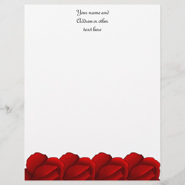 Pretty red roses personalized letterhead (Front)