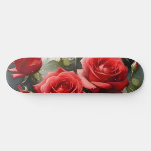 Pretty red roses watercolor painting skateboard