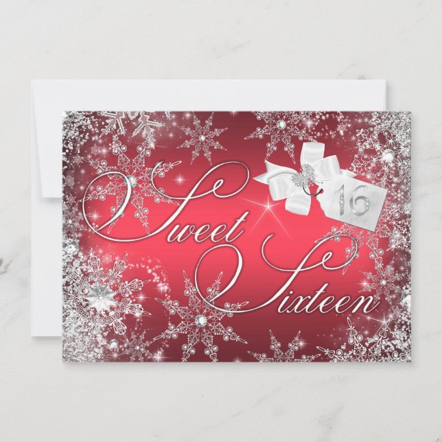 Pretty Red Snowflake Sweet 16 Invitation (Front)