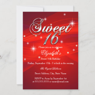 Pretty Red Sparkle Sweet Sixteen Invitation