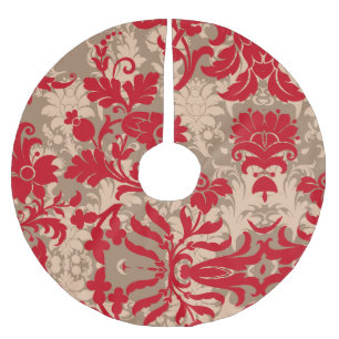 Pretty Red Tan Damask Country Farmhouse Brushed Polyester Tree Skirt