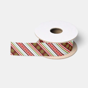 Pretty red white Christmas snowflake strips ribbon Satin Ribbon