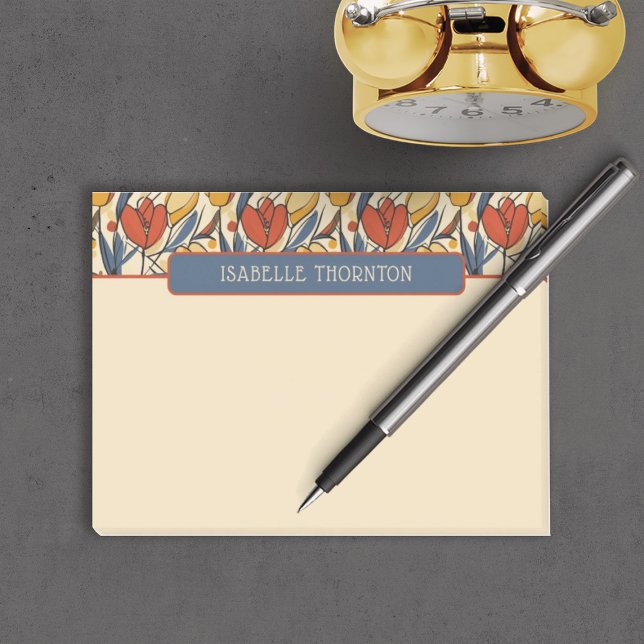 Pretty Red & Yellow Tulip Pattern Name Post-it Notes (Pretty Post-it Notes)