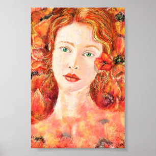 Pretty Redhead Green Eyed Woman Original Painting  Poster