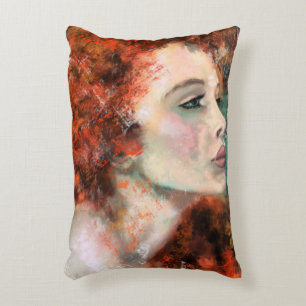 Pretty Redhead Woman - Abstract Original Painting Accent Pillow