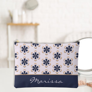 Pretty Retro 70's Flower Power Navy-Barely Pink Accessory Pouch
