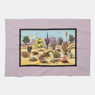 Pretty Retro Cactus Chart Girly Dusty Pink Desert Kitchen Towel