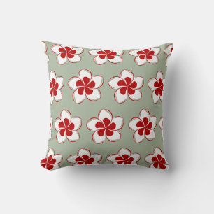 Pretty Retro Christmas Red White and Green Flower  Throw Pillow