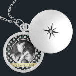 Pretty Retro Floral Black Pattern Photo Locket Necklace<br><div class="desc">Pretty retro floral frames one of your favourite photos with quote "live laugh love" or your own custom message on gold coloured ribbon.</div>