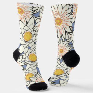 Pretty retro floral l Blue background Socks