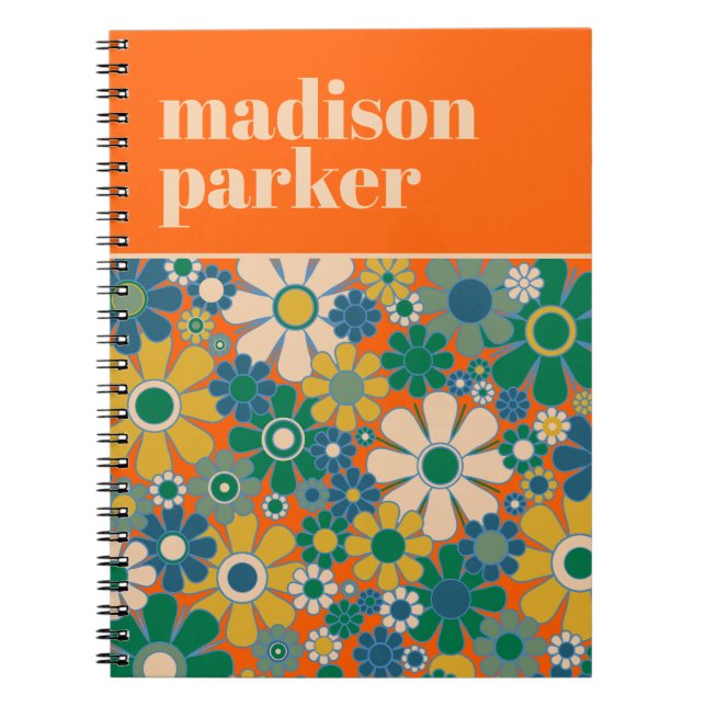 Pretty Retro Floral Personalized 60s Aesthetic Notebook (Front)