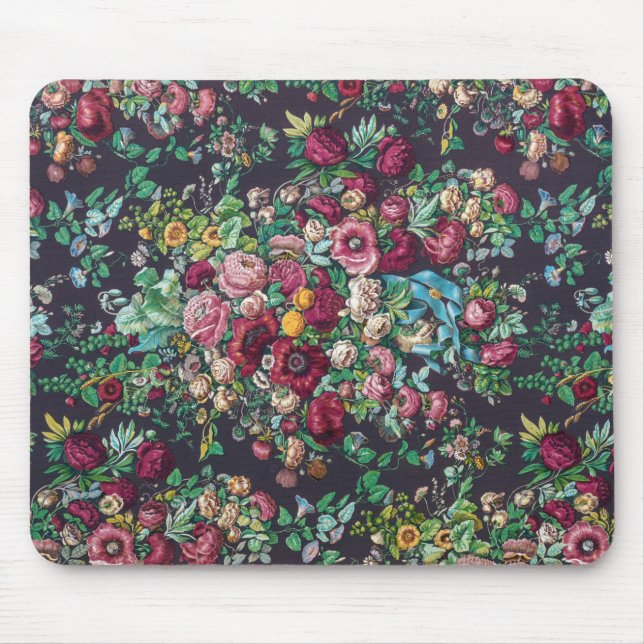 Pretty Retro Flower Chintz Peonies Calico Pattern Mouse Pad (Front)