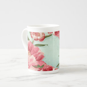 Pretty Retro Flower Chintz Peonies Personalized Bone China Mug